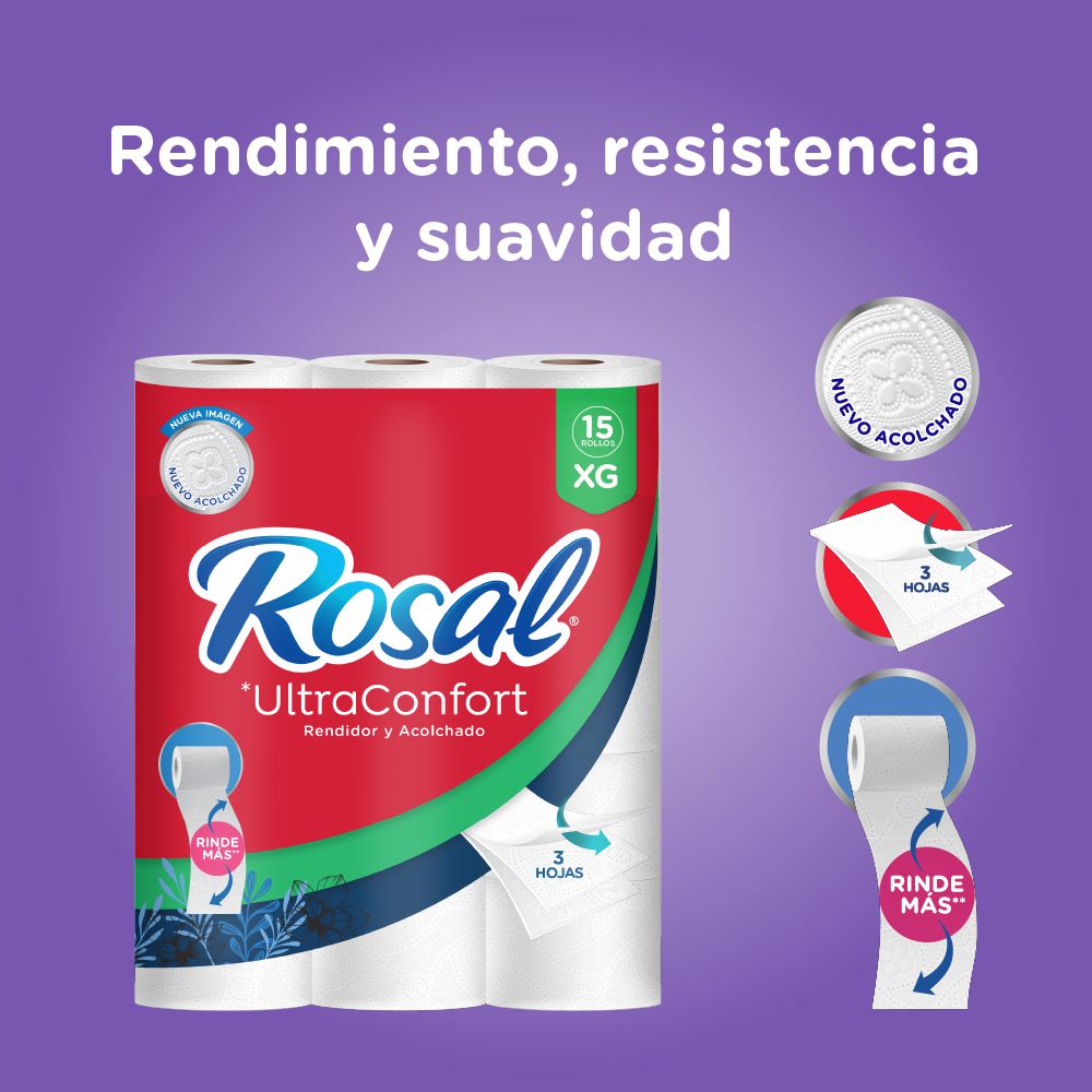 Papel higiénico ROSAL triple hoja x15 rollos (15  UNIDAD) img #2