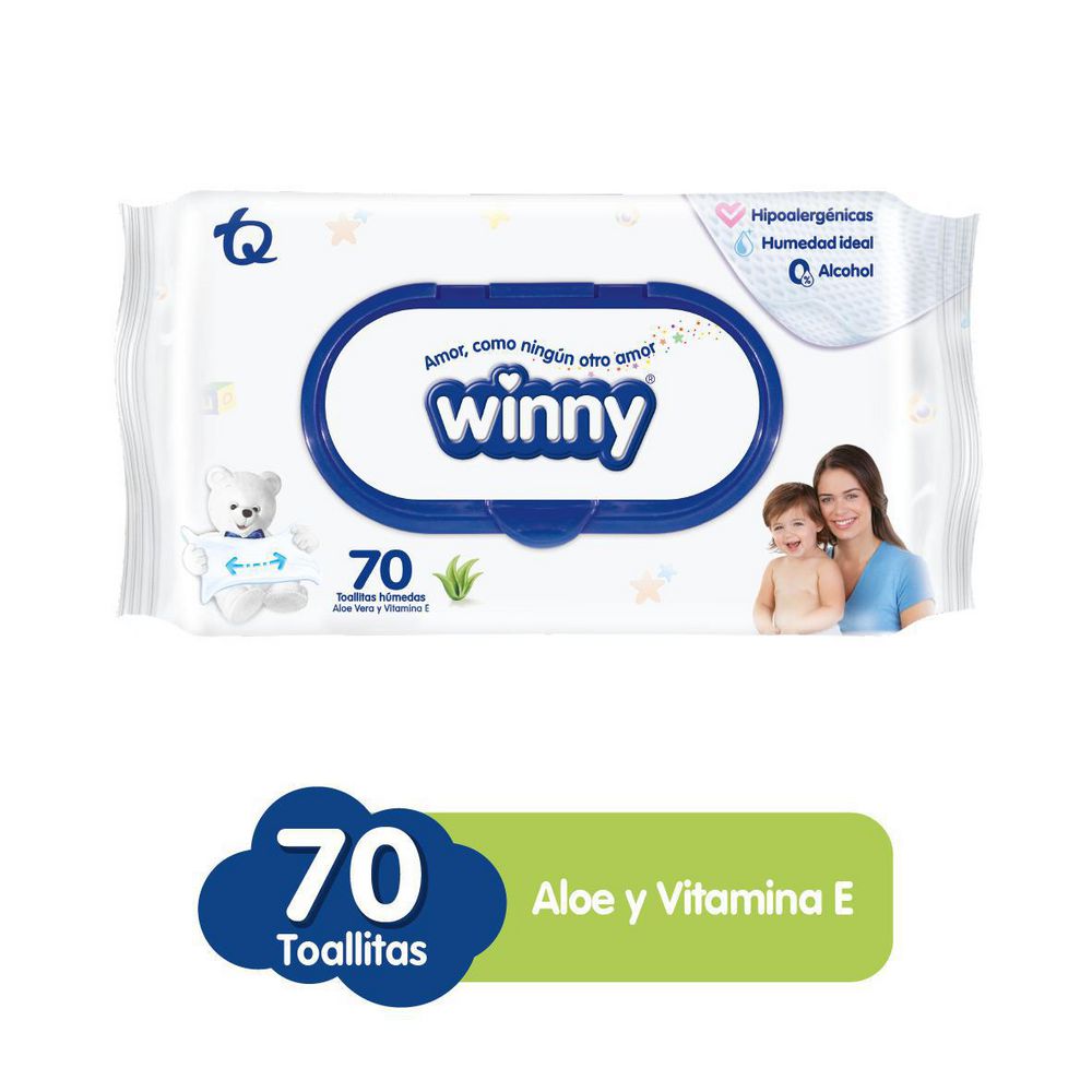 Toallitas húmedas WINNY con aloe y vitamina E (70  und)