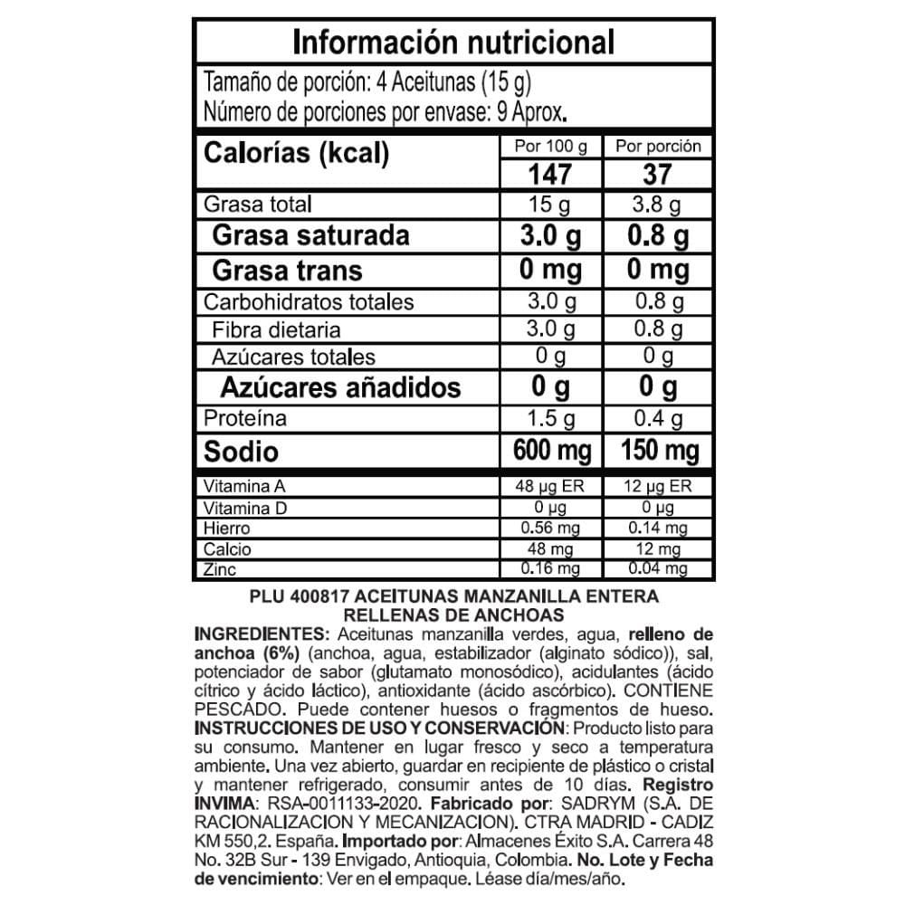 Aceitunas MAESTRANZA MARCA EXCLUSIVA Rellenas de anchoas (130  gr) img #2