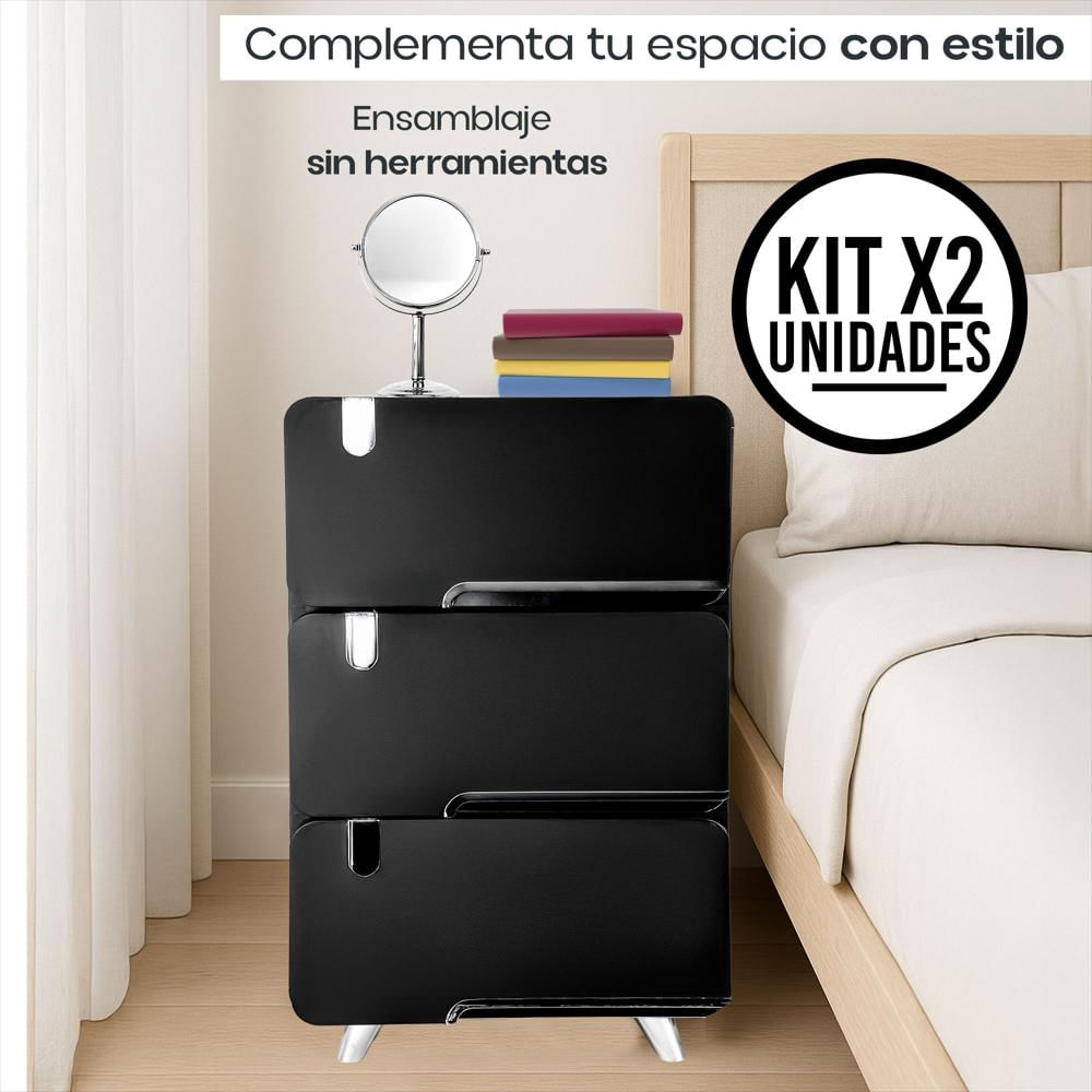Set X2 Mesas De Noche 3 Cajones Moderna Plástico Resistente img #3