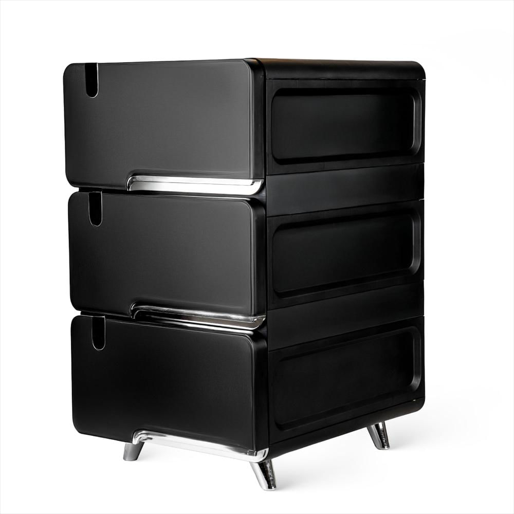 Mesa De Noche Negra 3 Cajones Moderna Plástico Resistente
