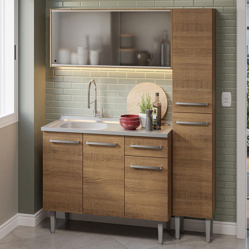 Cocina Integral Emilly 1.40 M Con Mesón De Acero Marrón 07