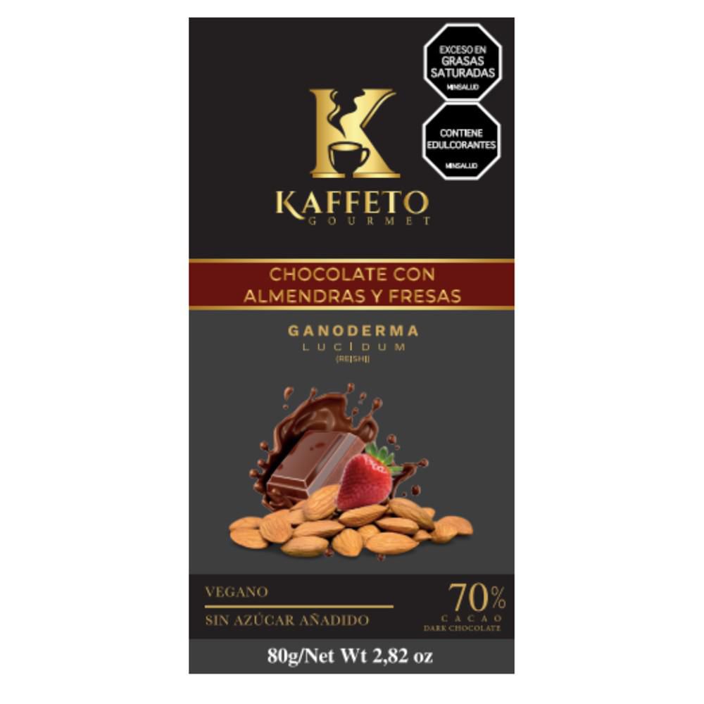 Chocolate Con Ganoderma KAFFETO GOURMET Almendra Fresa Y Ganoderma (80  gr)