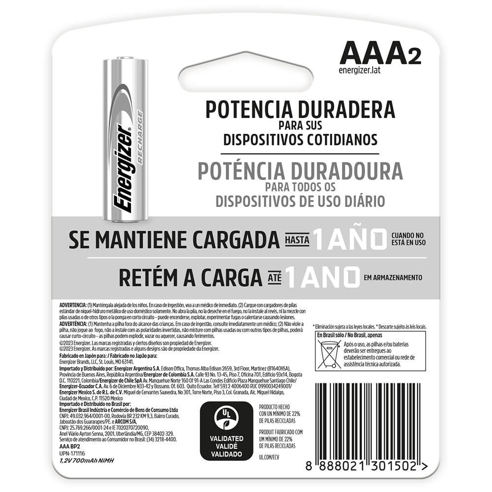 Pila recargable AAA2 ENERGIZER SIN REFER img #3