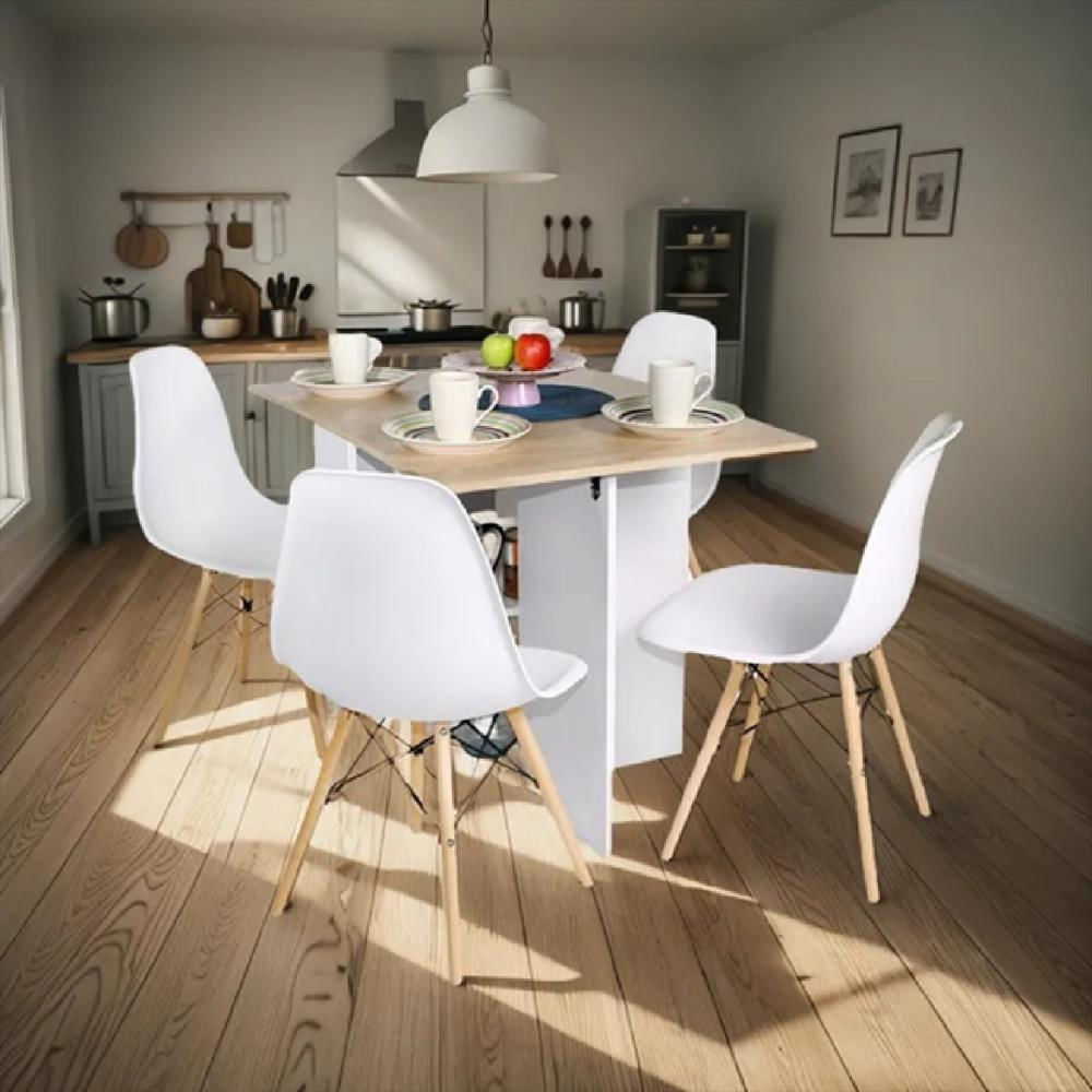 Comedor Plegable Ahorraespacio 75X110x70 Cm Blanco Vienes + 4 Sillas