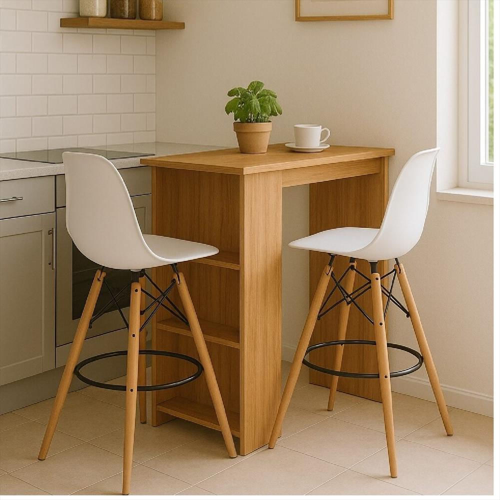 Barra De Cocina 101.5X100x40cm Madera + 2 Sillas Bar Eam Blanca