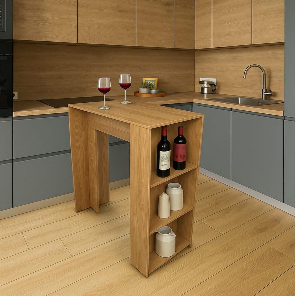 Barra De Cocina 101.5X100x40cm Madera + 2 Sillas Bar Eam Blanca img #2