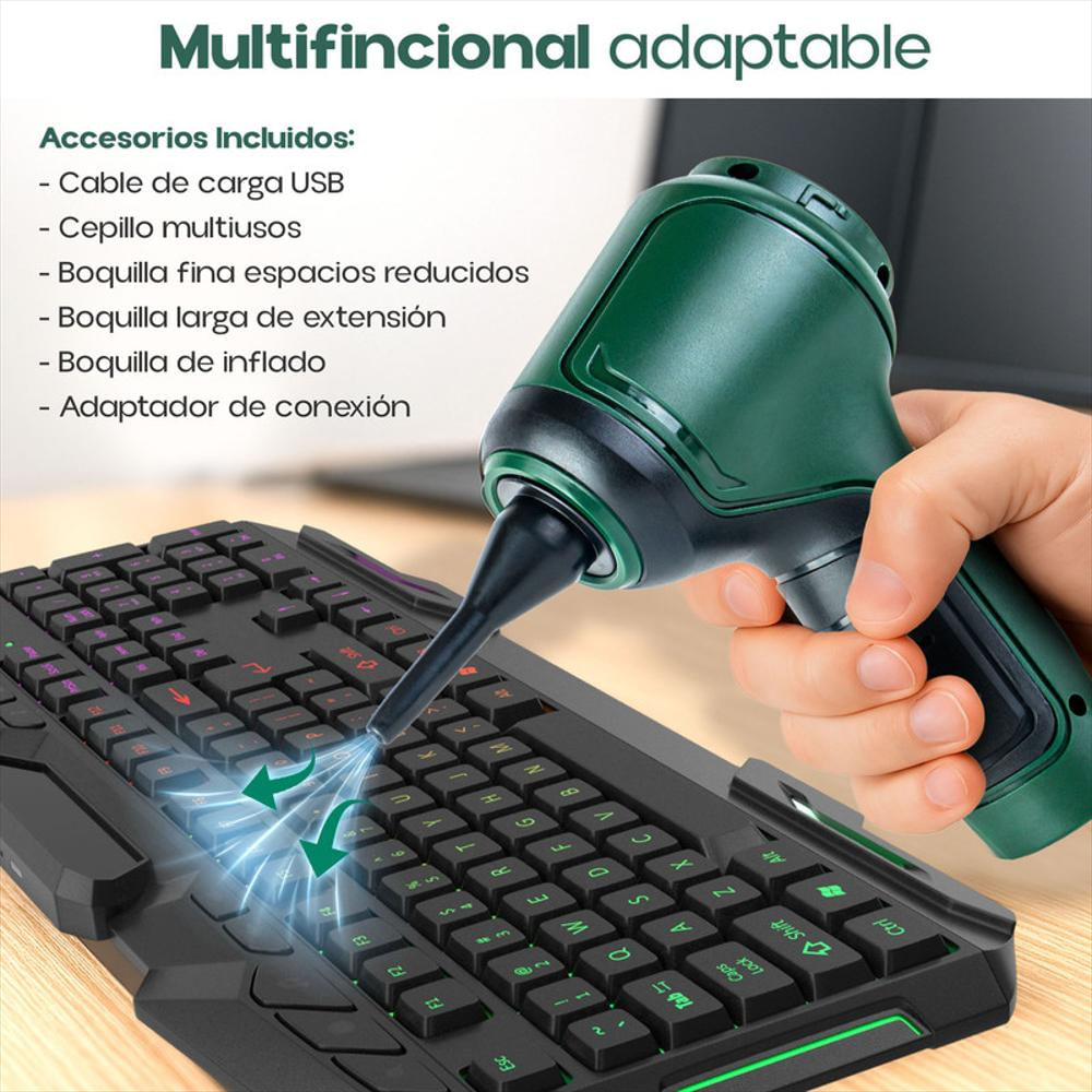Aspiradora Sopladora Portátil Para Carro Y Teclado Recargable Verde img #2