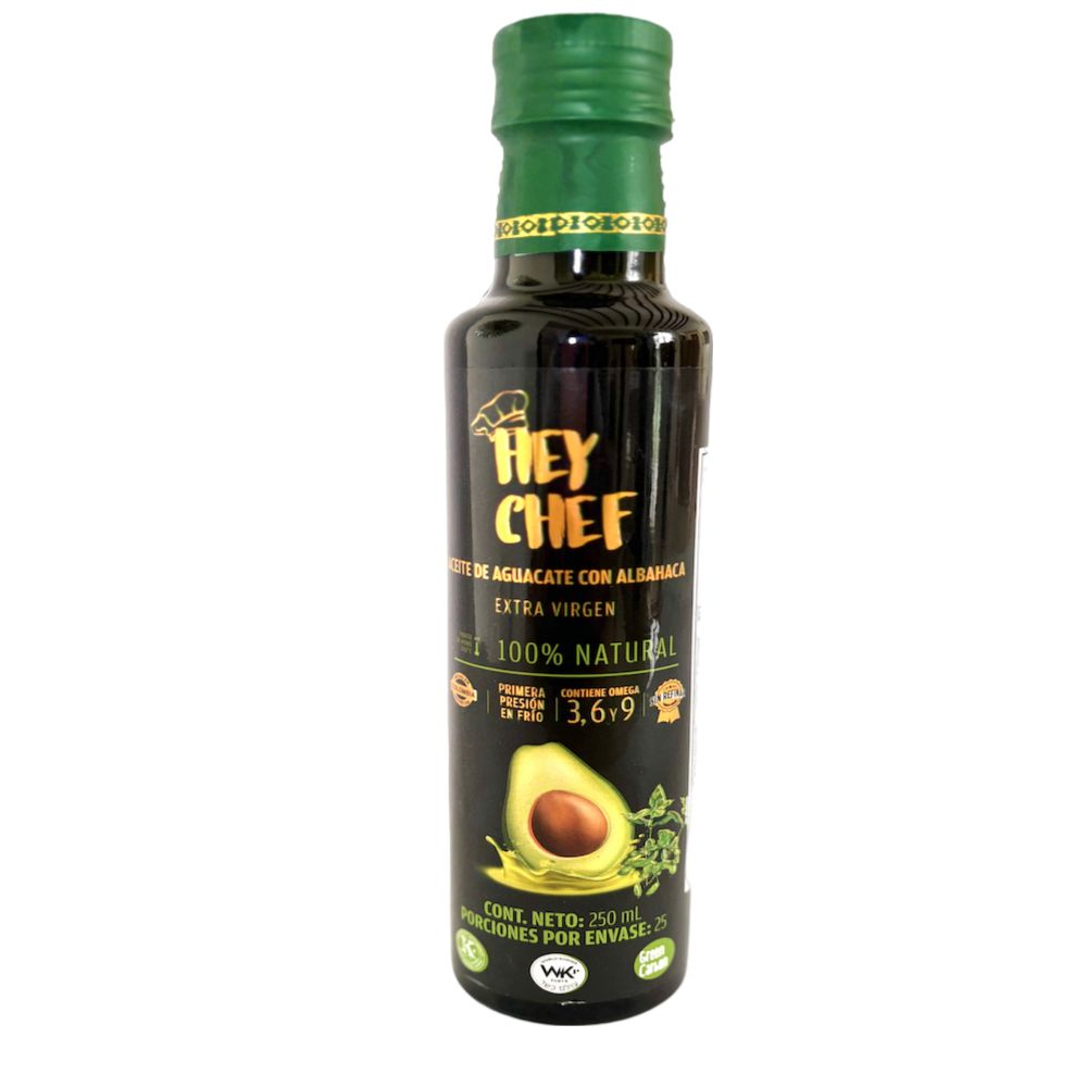 Aceite de aguacate HEY CHEF AVOCADO OIL con albahaca (250  ml)