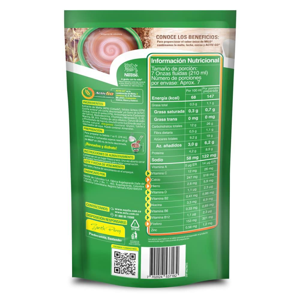 Bebida achocolatada con malta MILO activgo (150  gr) img #3