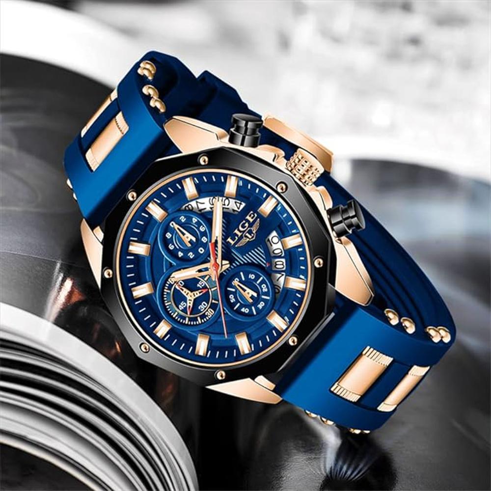 Reloj Lige Original Pulso Goma Cronografo Lg8908b Azul Cobrizo img #2