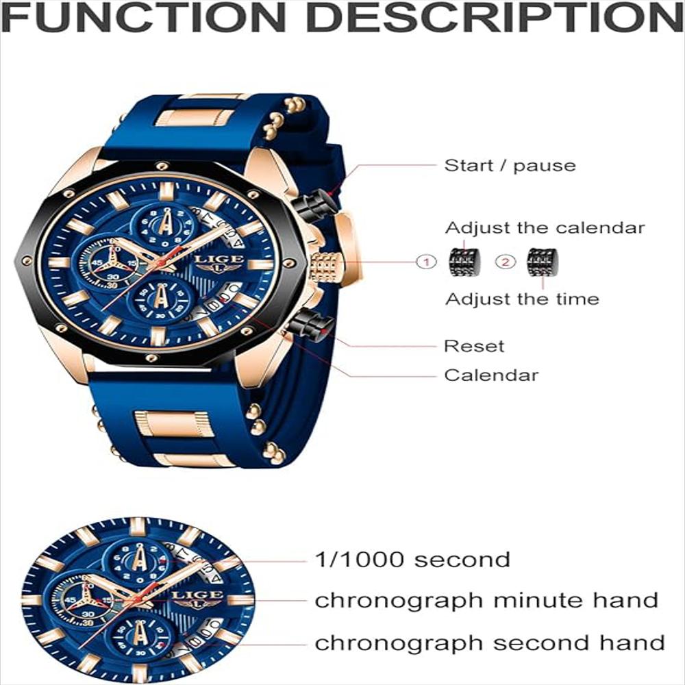 Reloj Lige Original Pulso Goma Cronografo Lg8908b Azul Cobrizo img #3