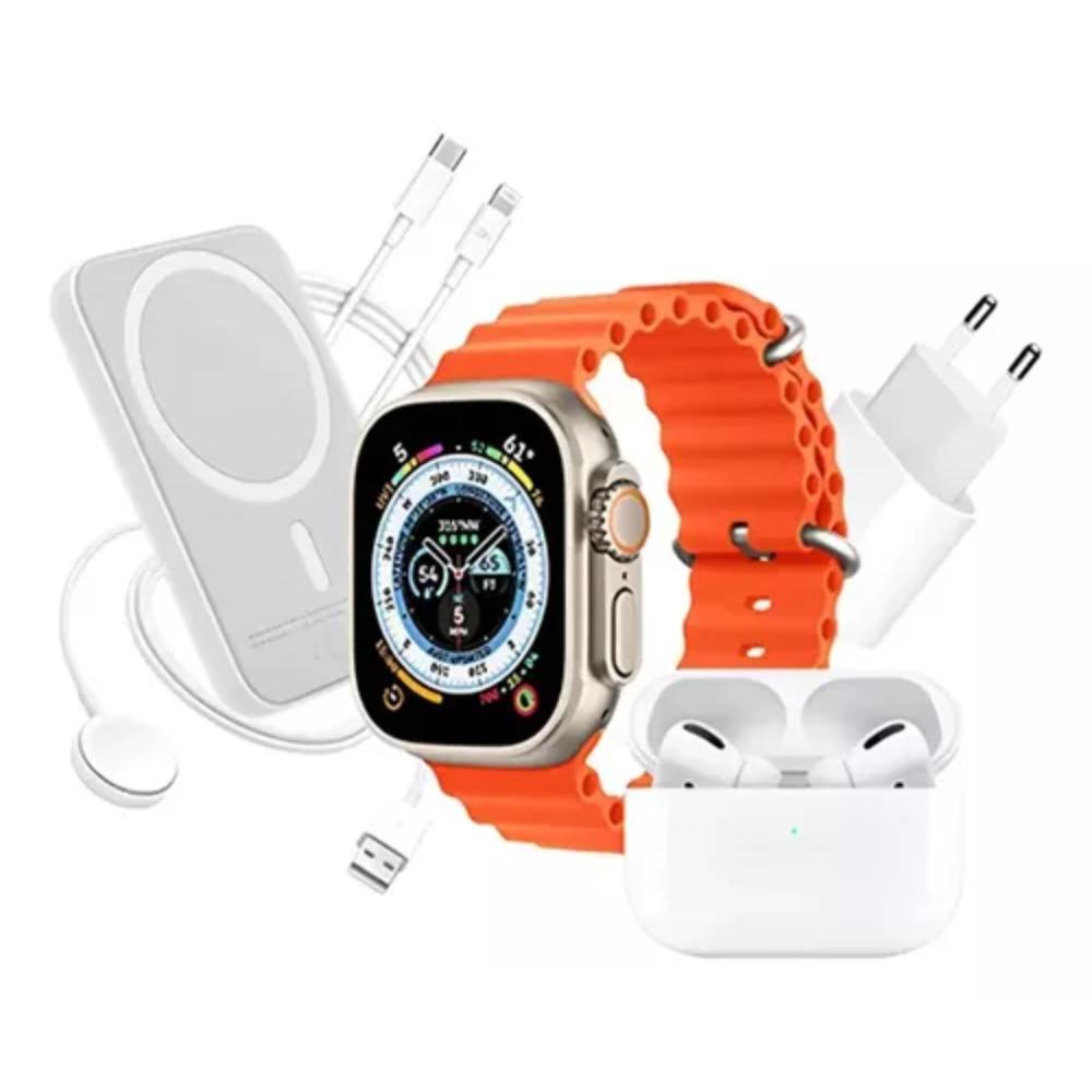 Kit Reloj X8 Ultra Audifonos Bateria Color Naranja