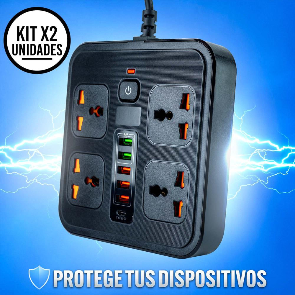 Set X2 Extensión Eléctrica Multitoma Usb Y Carga Rápida img #5