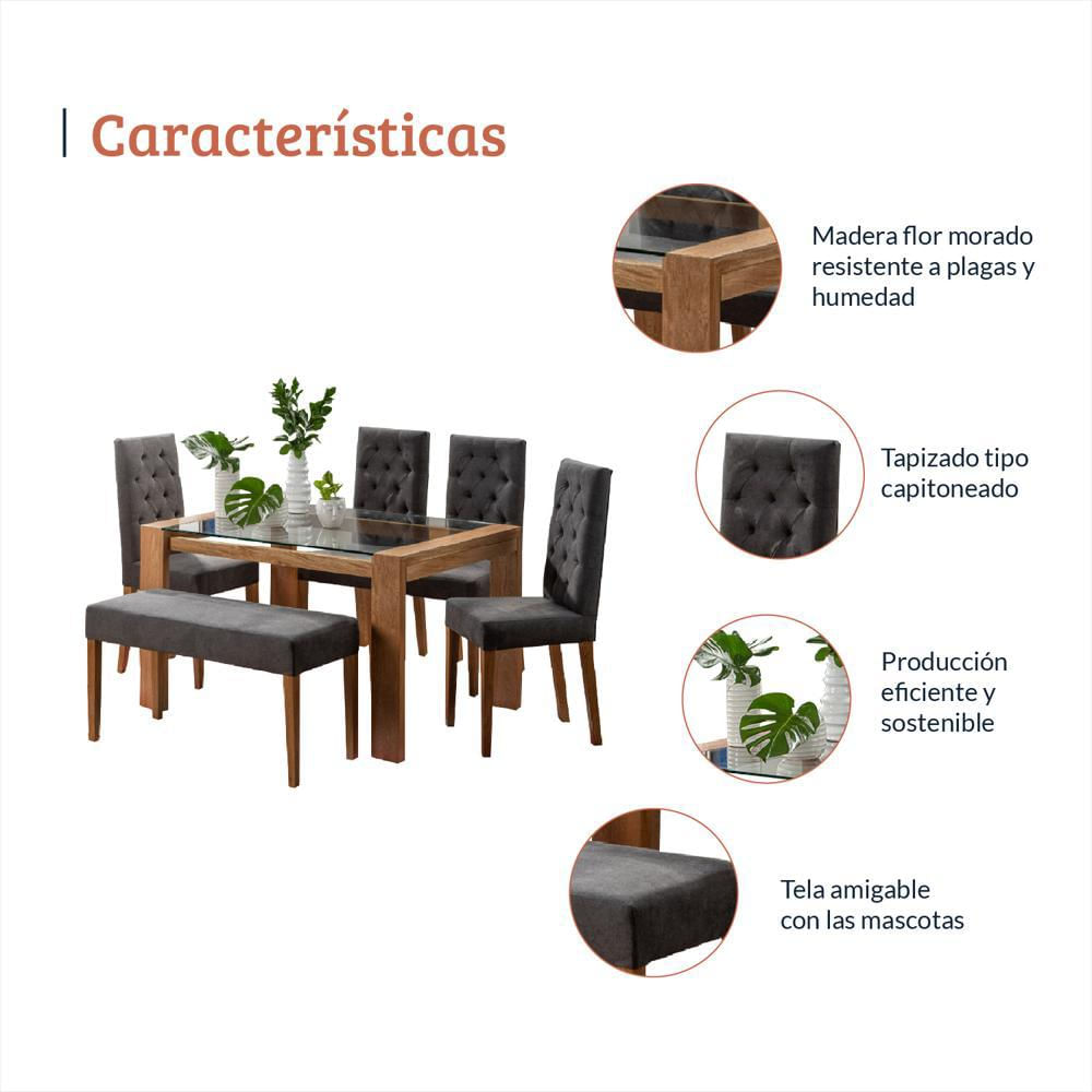 Juego De Comedor 6 Puestos Miguel Angel Gris Oscuro img #3