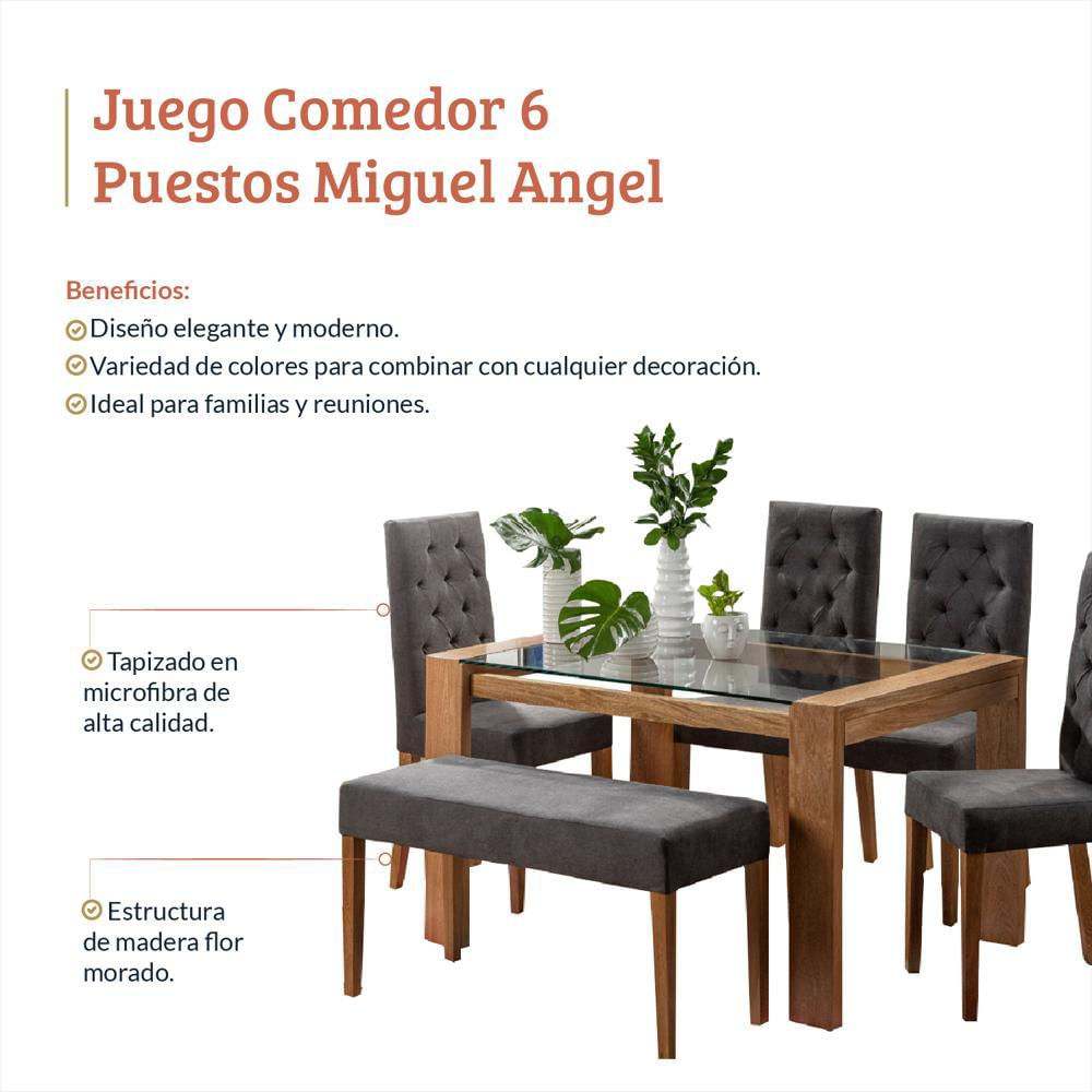 Juego De Comedor 6 Puestos Miguel Angel Gris Oscuro img #4
