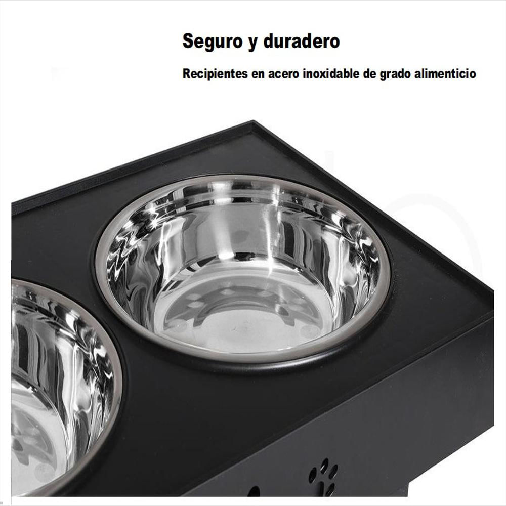 Comedero Y Bebedero Elevado Con Base Ajustable 3 Alturas Negro img #3