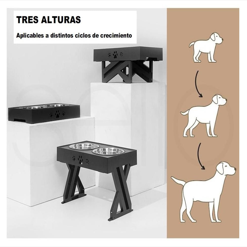 Comedero Y Bebedero Elevado Con Base Ajustable 3 Alturas Negro img #5
