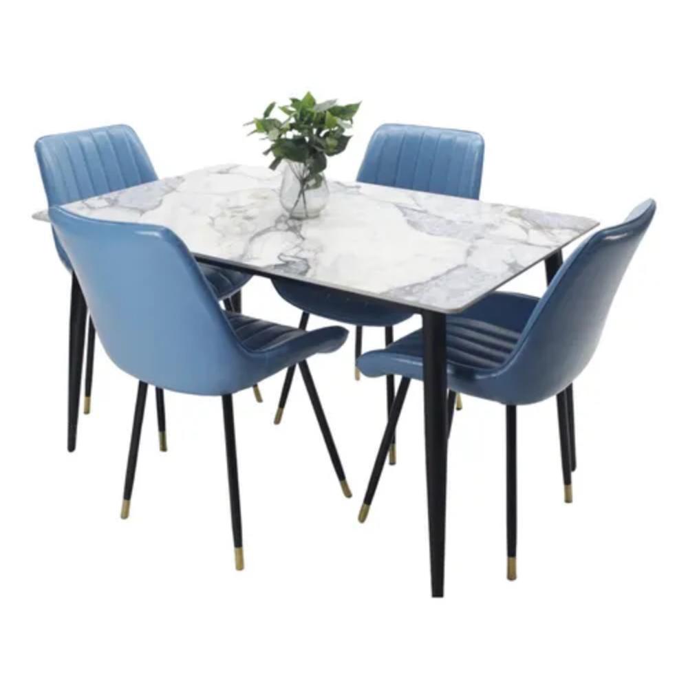 Comedor Genova En Marmol Azul 4 Puestos Silla Azul