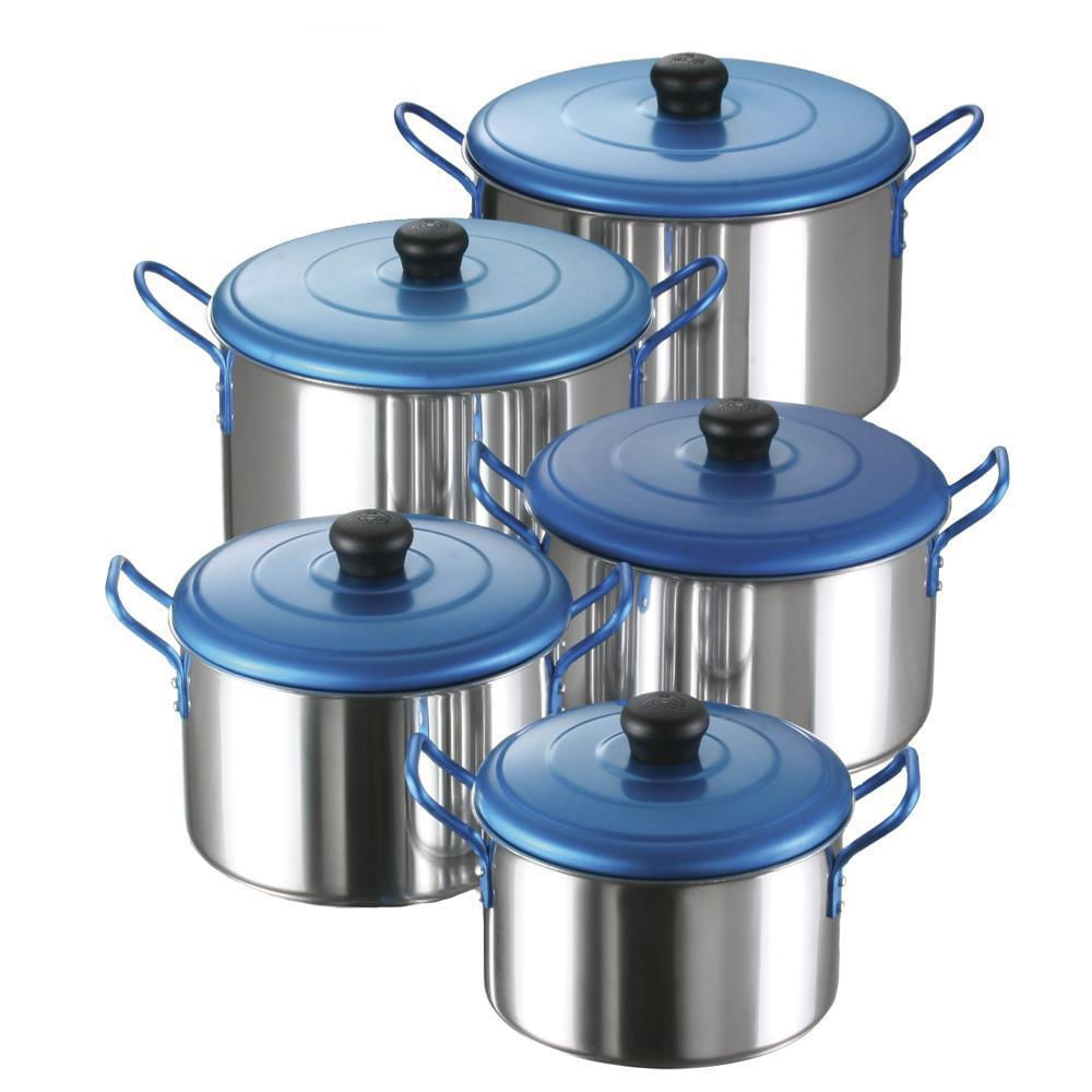 Juego De 5 Ollas Imusa Aluminio Tapa Azul De 16 A 24 Cms img #1