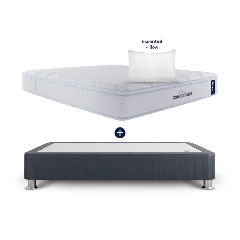 Combo Colchón COMODISIMOS Doble (140 x 190 cm) SOFT MOTION Pocket Suave Base cama Gris + 2 Almohadas