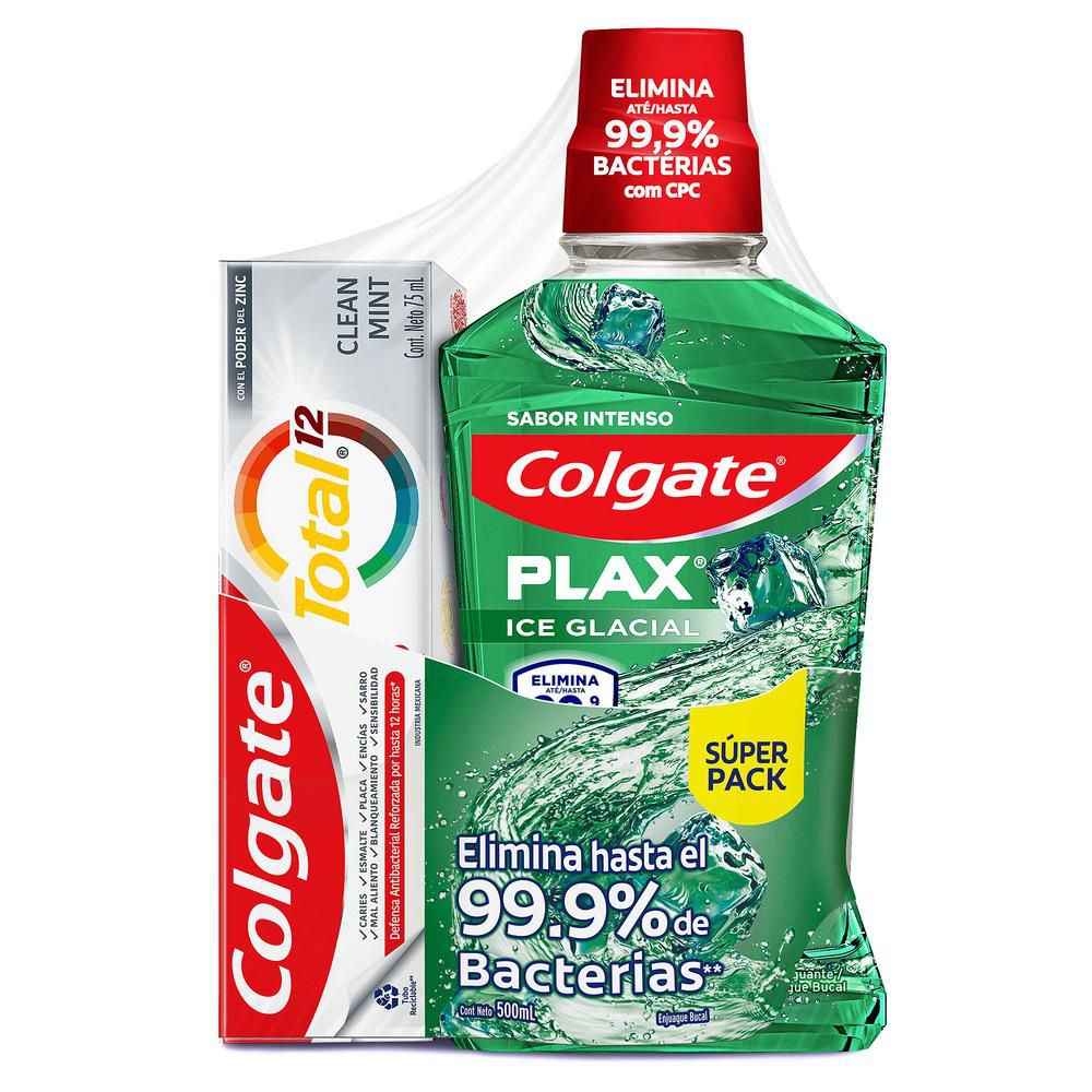 Crema Dental + Enjueague Bucal COLGATE Total 12 + Plax Ice Glacial (575  ml) img #8