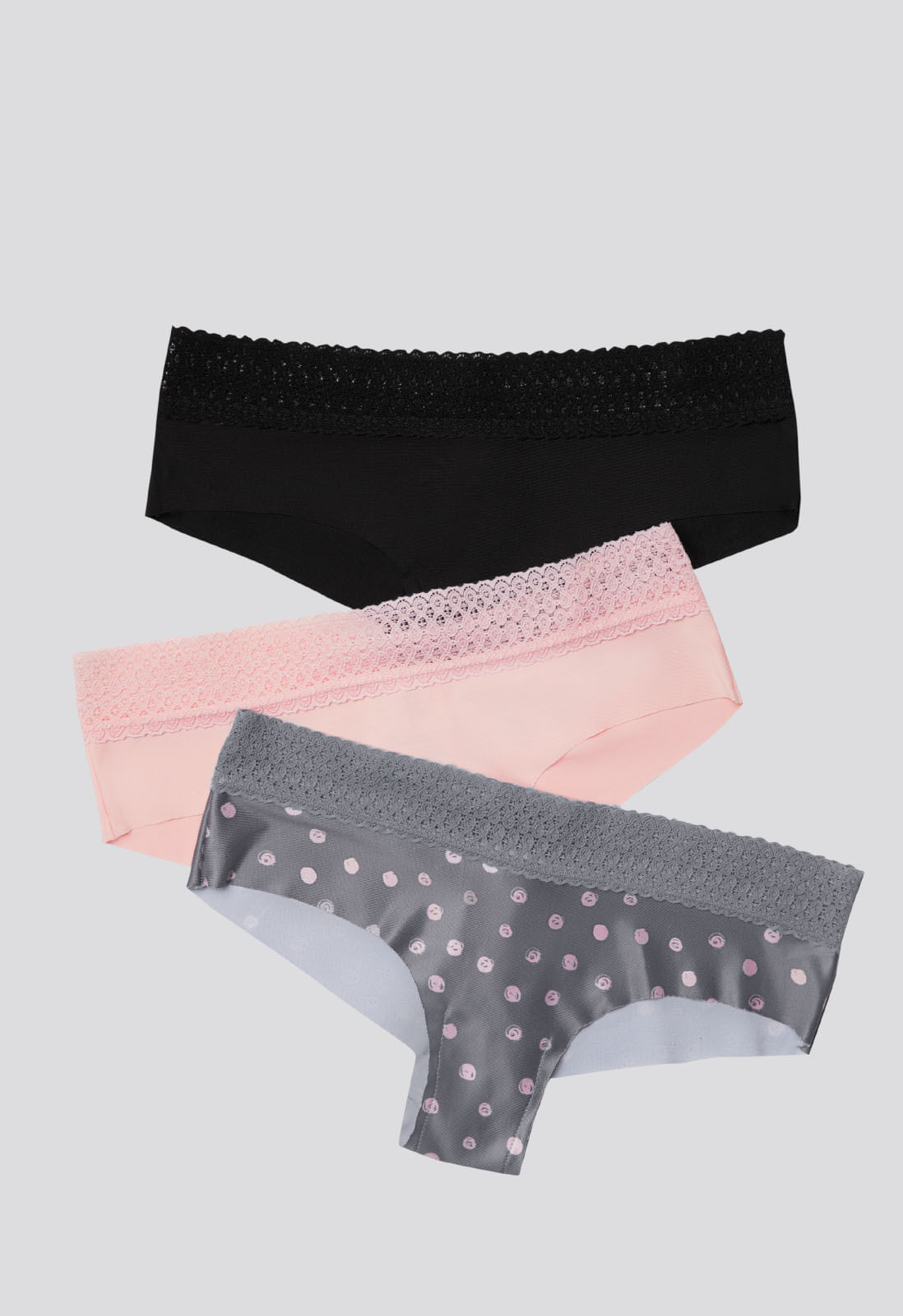 Cachetero Paq X3 Mujer Rosa/Negro/Estampado FI 96631