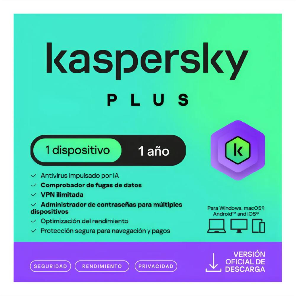 Antivirus Kaspersky Plus 1 Dispositivo 1 Año