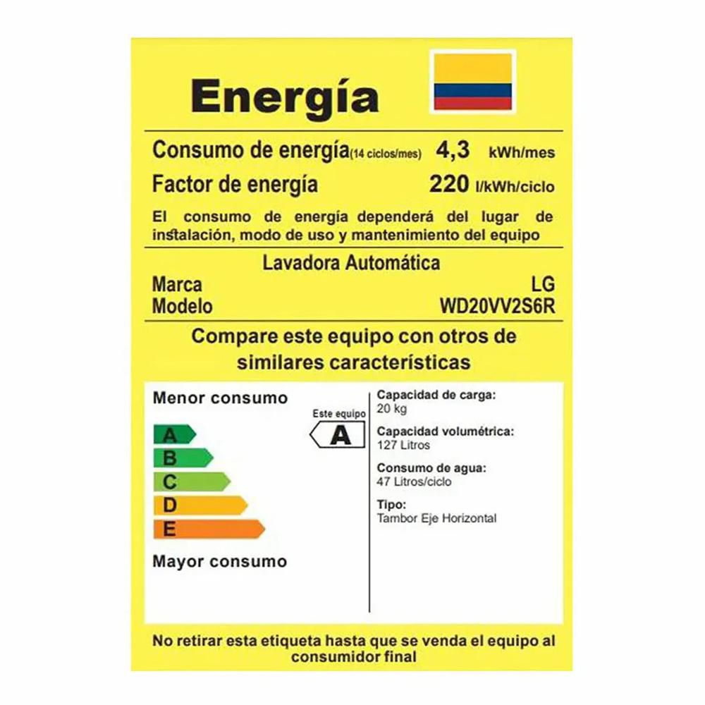 Lavadora secadora LG Eléctrica 20 KG  WD20VV2S6R GRIS img #7