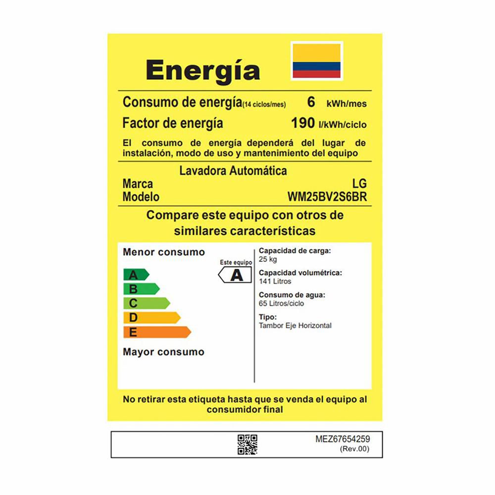 Lavadora LG Carga Frontal 25 kg (55 lb) WM25BV2S6BR.ABLECOL img #8