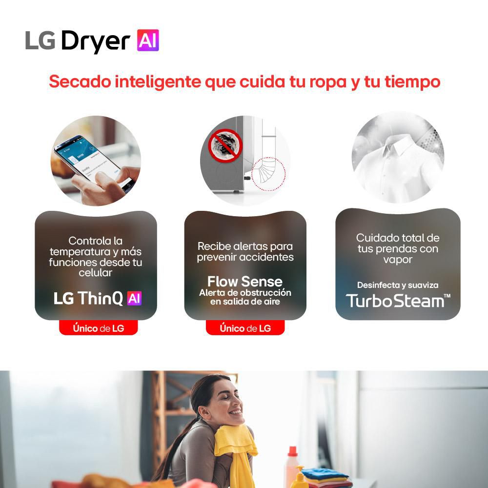 Secadora LG Gas 22 KG  DF22VV2SR Gris img #3