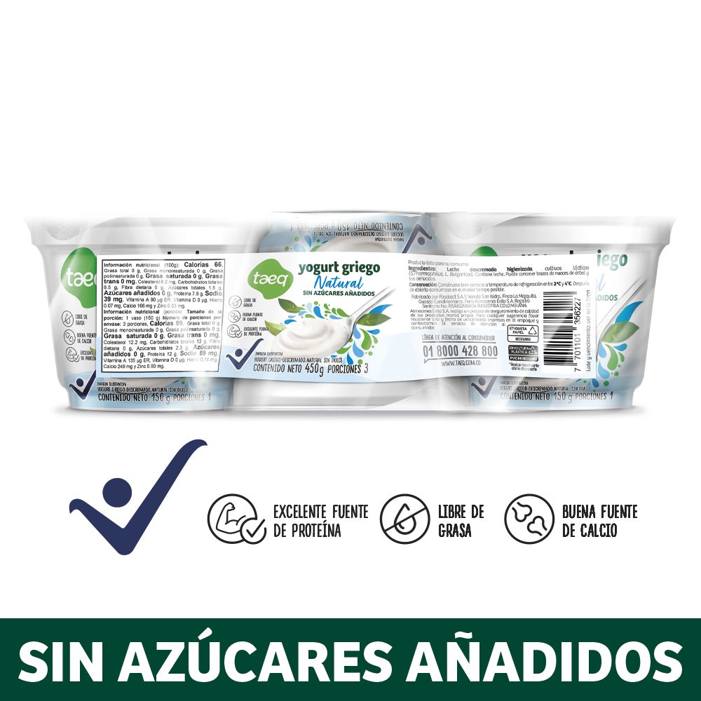Yogurt griego TAEQ natural x3und (432  ml)