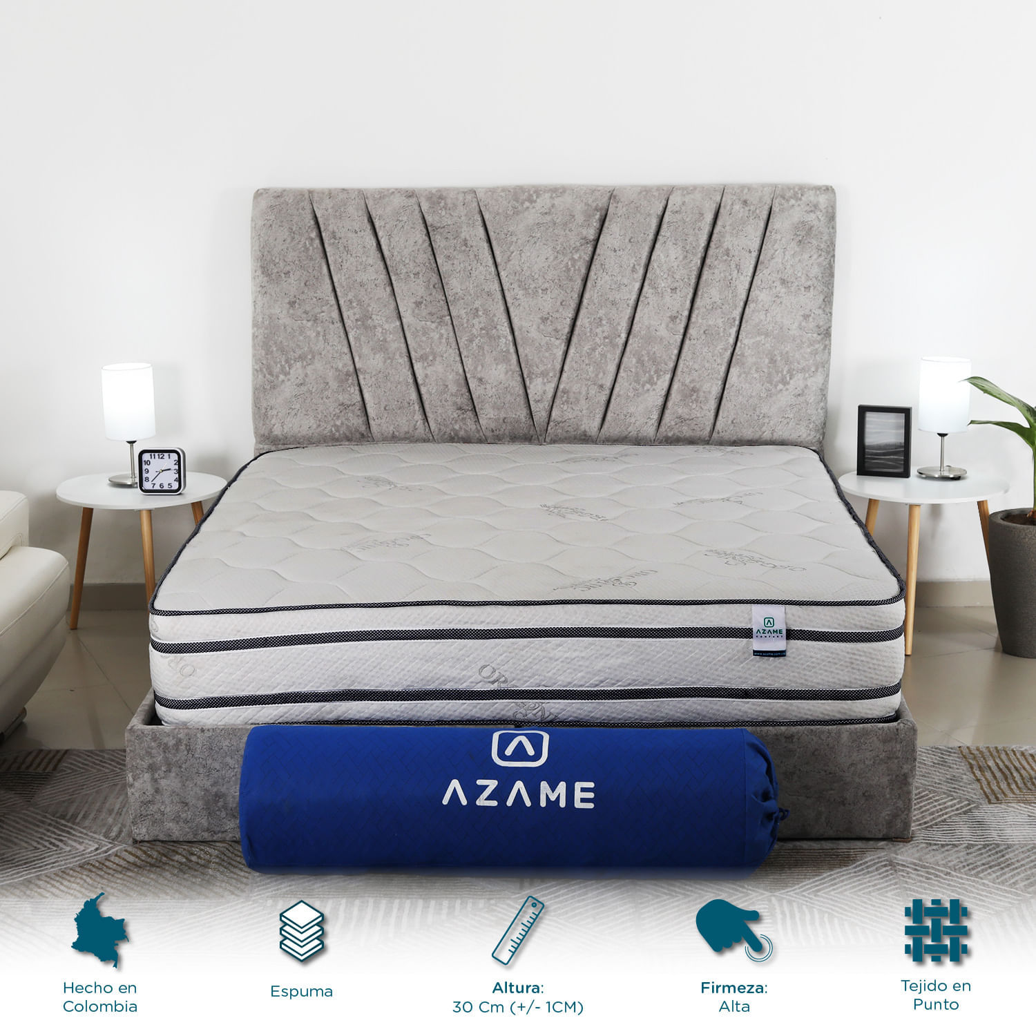Colchon Enrollado Premium King Ortopedico Firmeza Alta Espuma Densidad 26 Doble Lado Tela Antiflama 200x200cm
