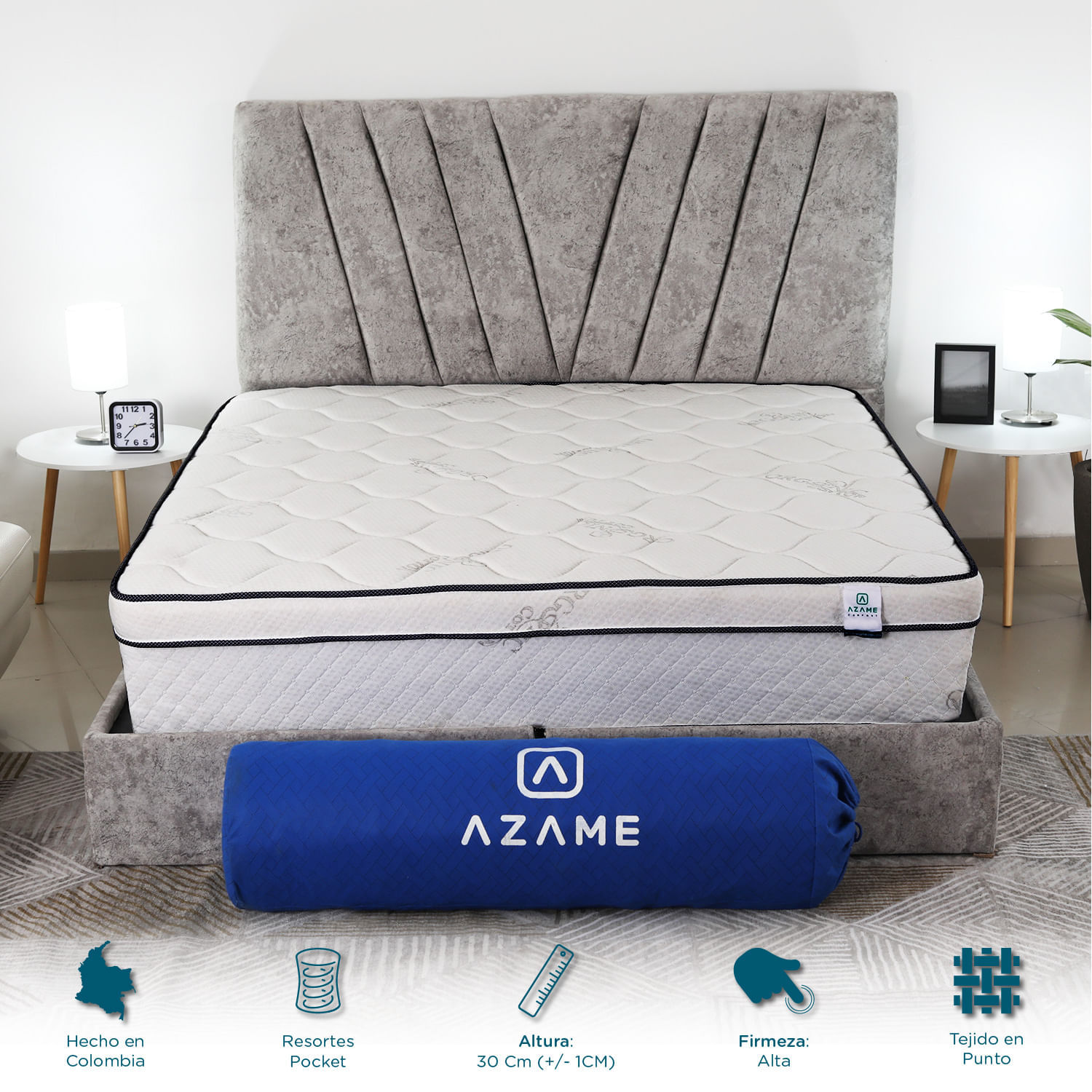 Colchon Enrollado Luxury Queen Ortopedico Firmeza Media Resortes Pocket Tela Antiflama 160