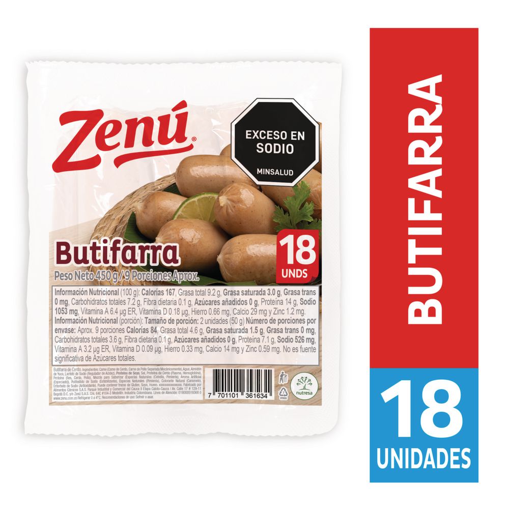 Butifarra ZENU mezcla carne de cerdo y pollo (450  gr)
