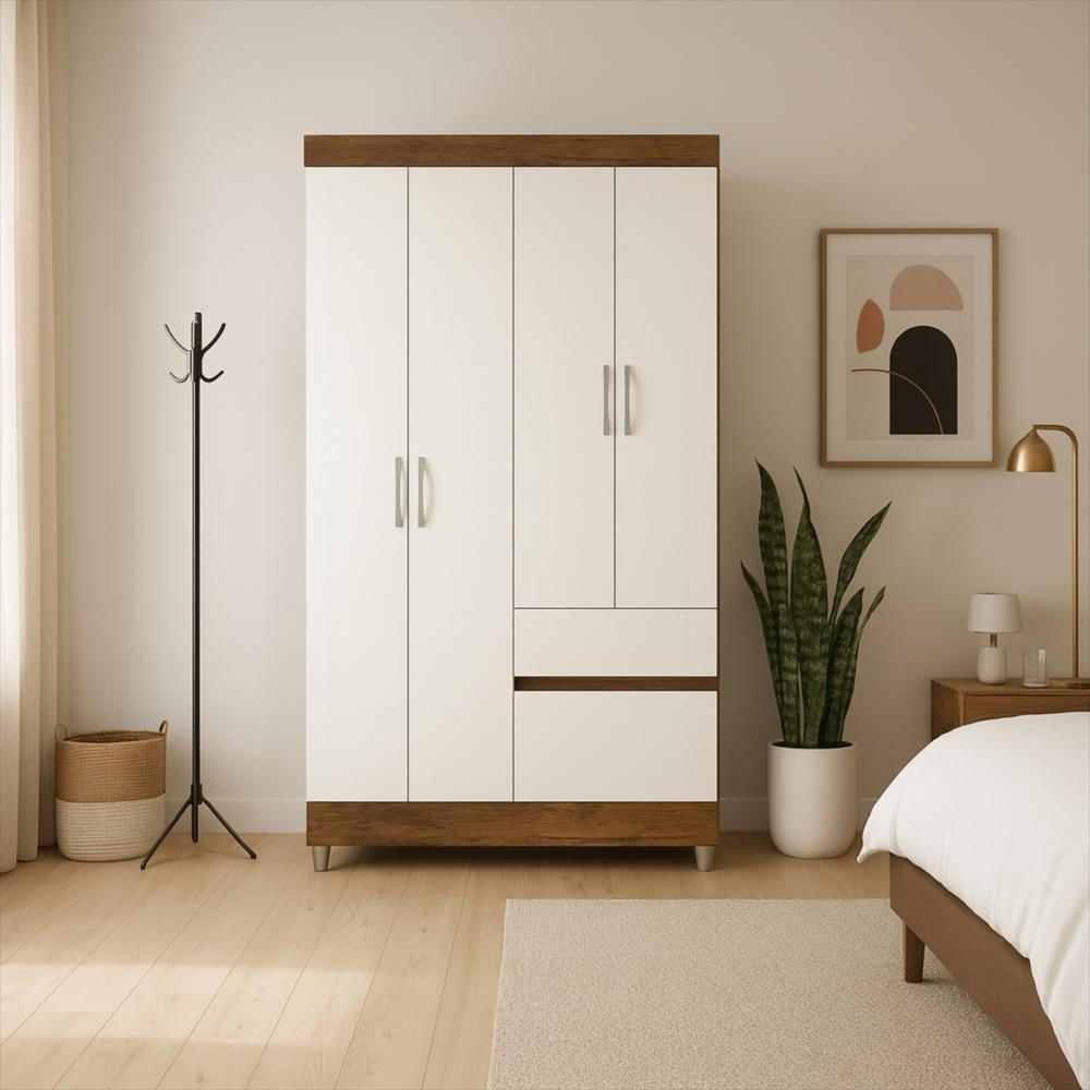 Closet 4 Puertas Con 2 Cajones Bonic Marrón/Blanco Apagado
