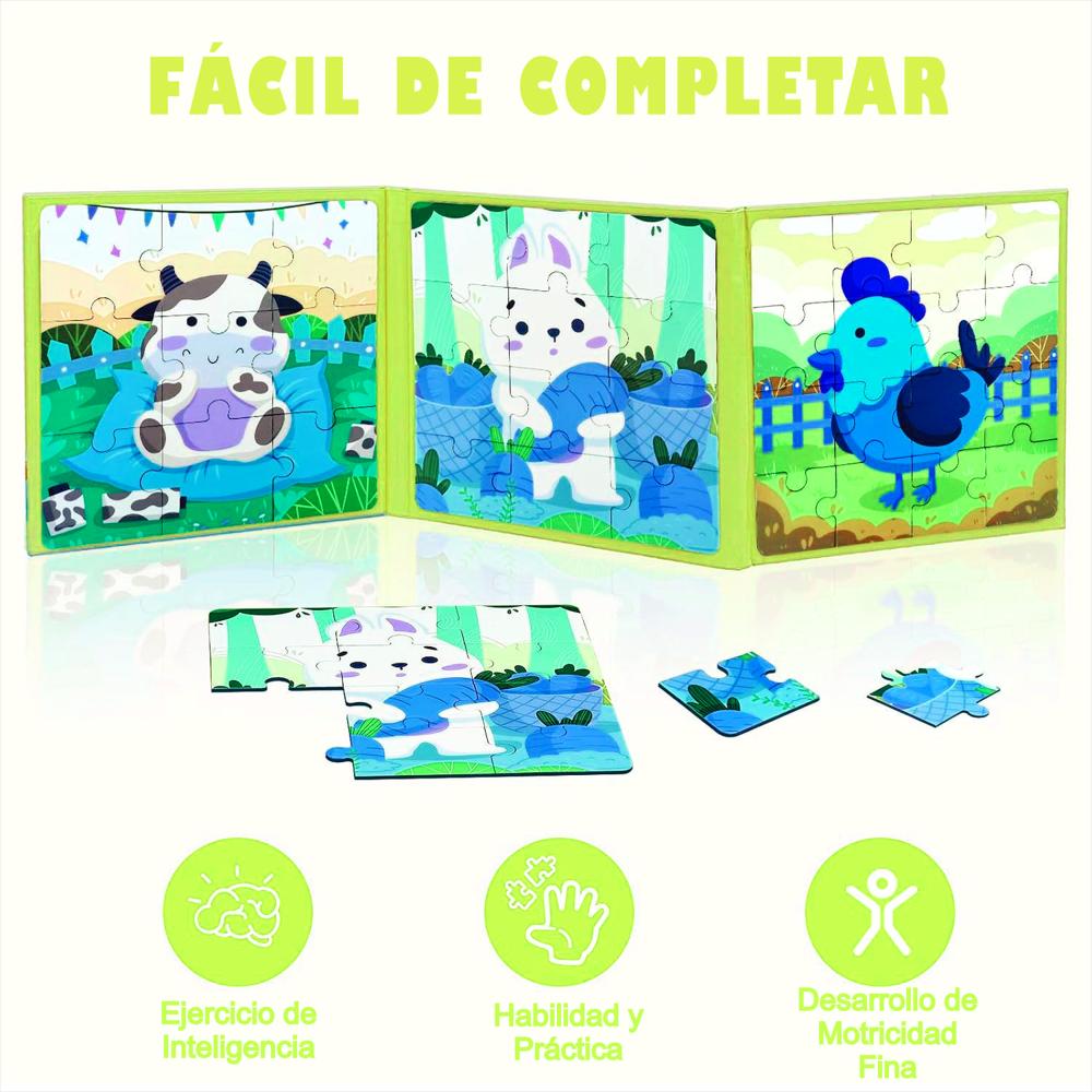 Libro Rompecabezas Magnético 3 En 1 Tema Animales De Granja img #2