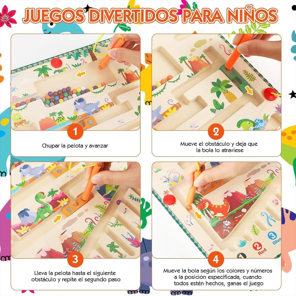Laberinto Magnético Dinosaurio De Color Y Números Montessori img #2