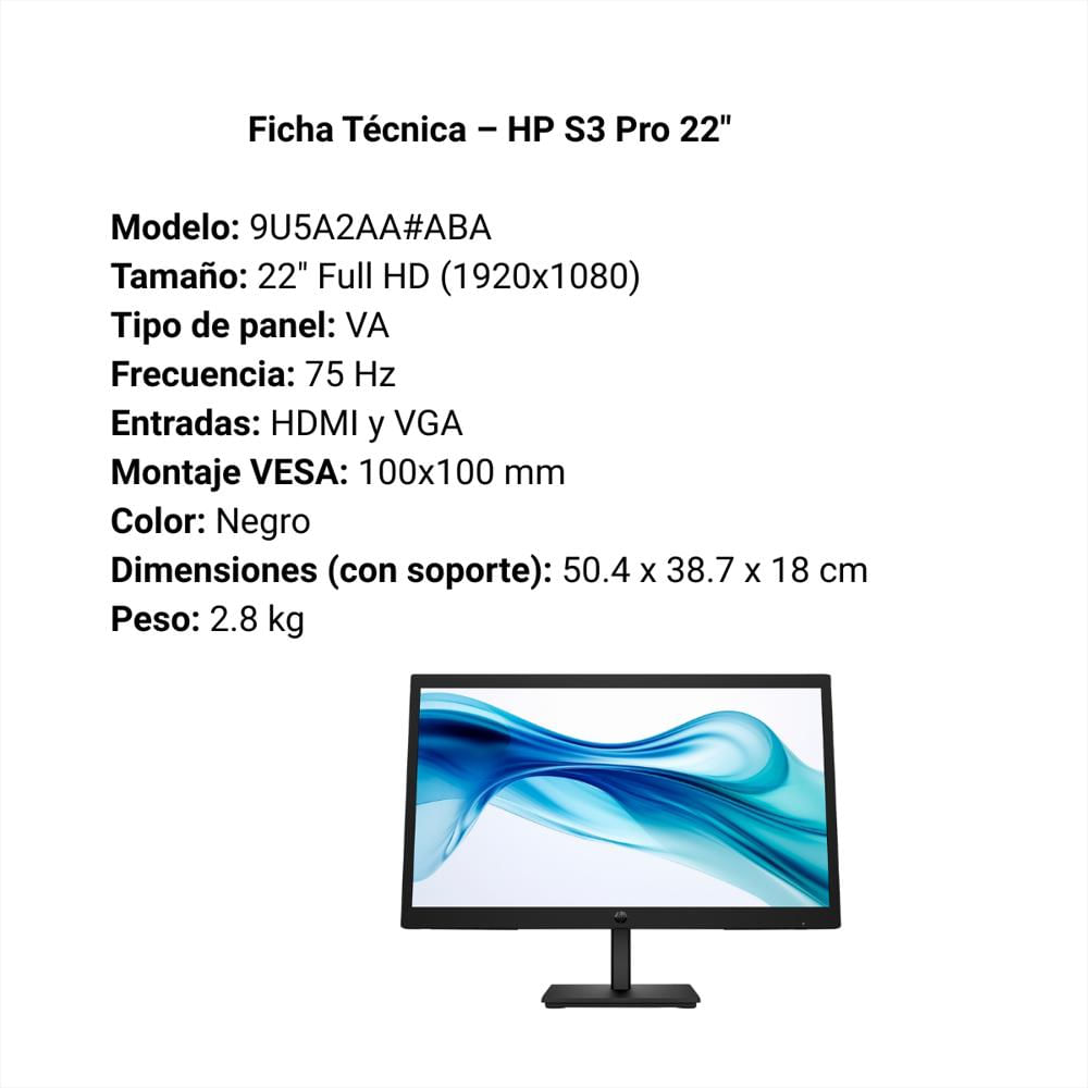 Monitor Hp S3 Pro Fhd 22 pulgadas Negro img #5