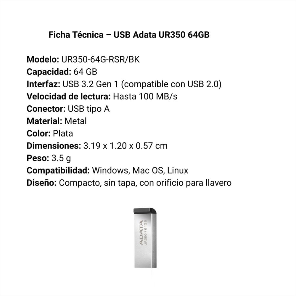 Memoria Usb Adata Usb 3.2 / 64Gb Metal Plata img #5