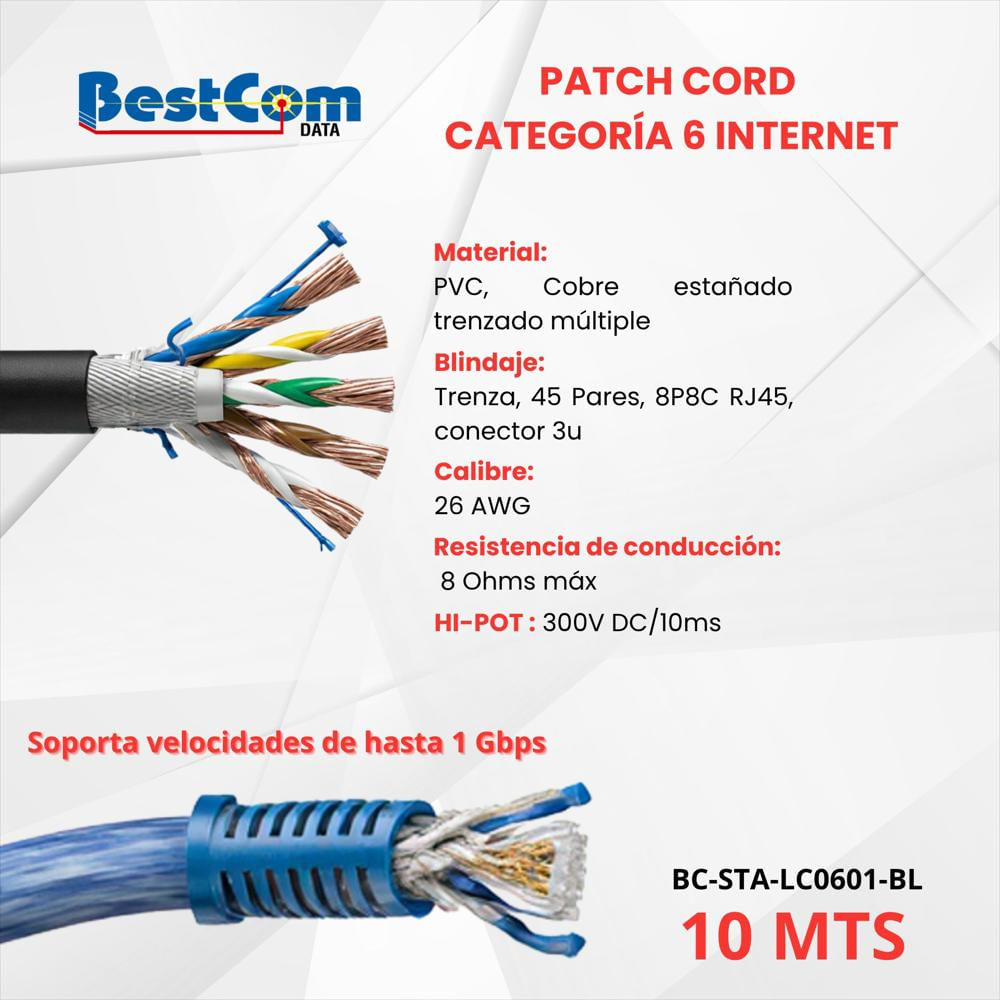 Cable De Red Utp Patch Cord Con Conector Rj45 10 Mts Categoria 6 img #4