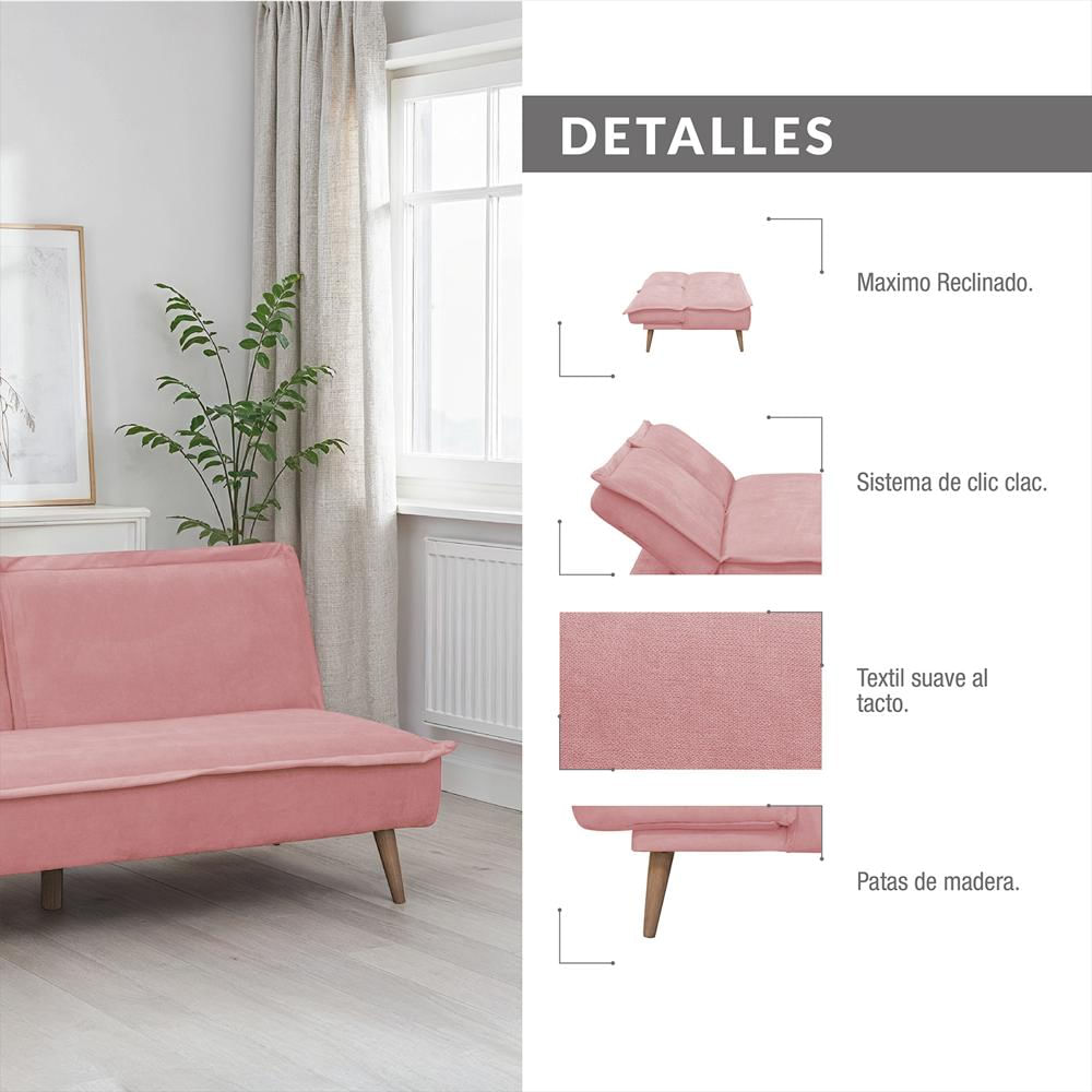Sofa Cama Dallas Elite Living 80Cm X 180Cm X 90Cm Microfibra Rosa img #4