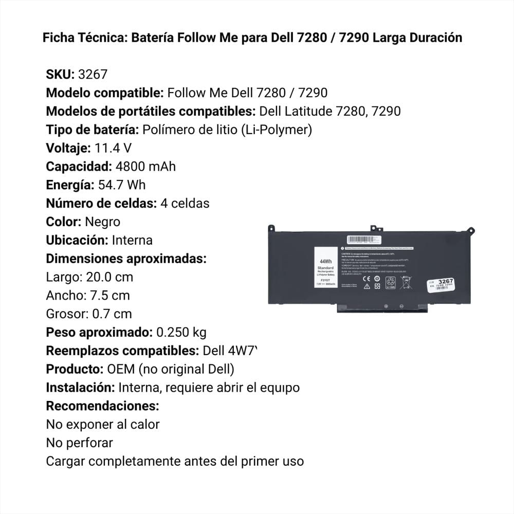 Bateria Follow Me Para Dell 7280 7290 Larga Duración img #3