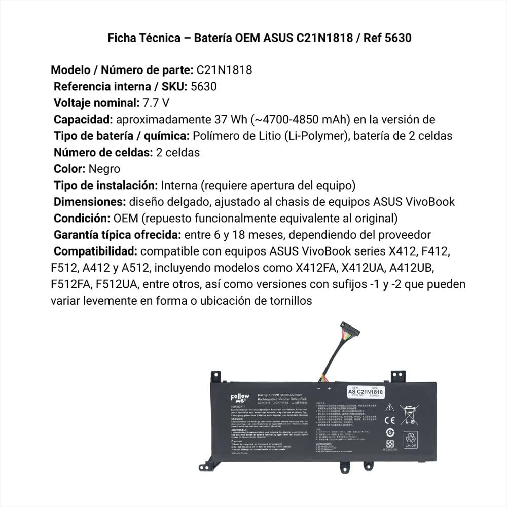 Bateria Oem Para Asus X412 C21n1818 img #3