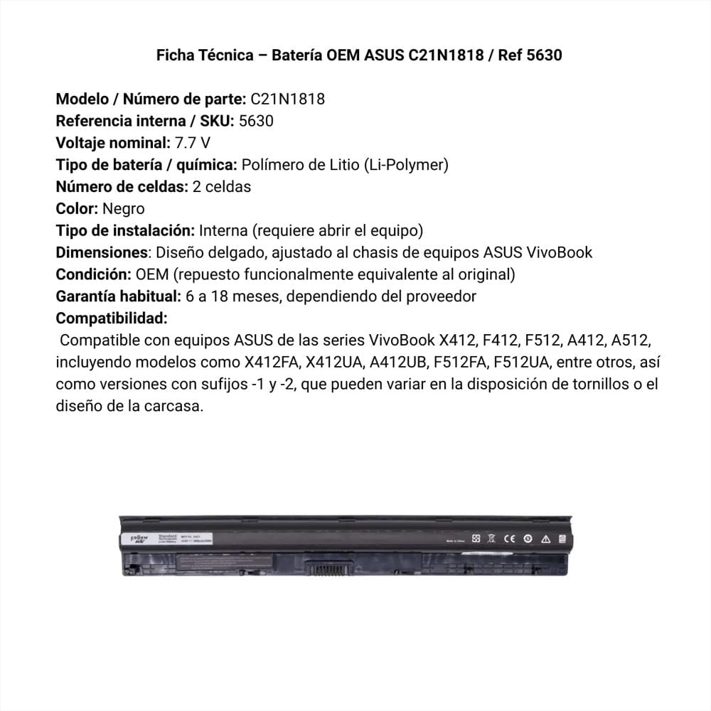 Bateria Oem Para Dell 15 3551 2600Mah img #3