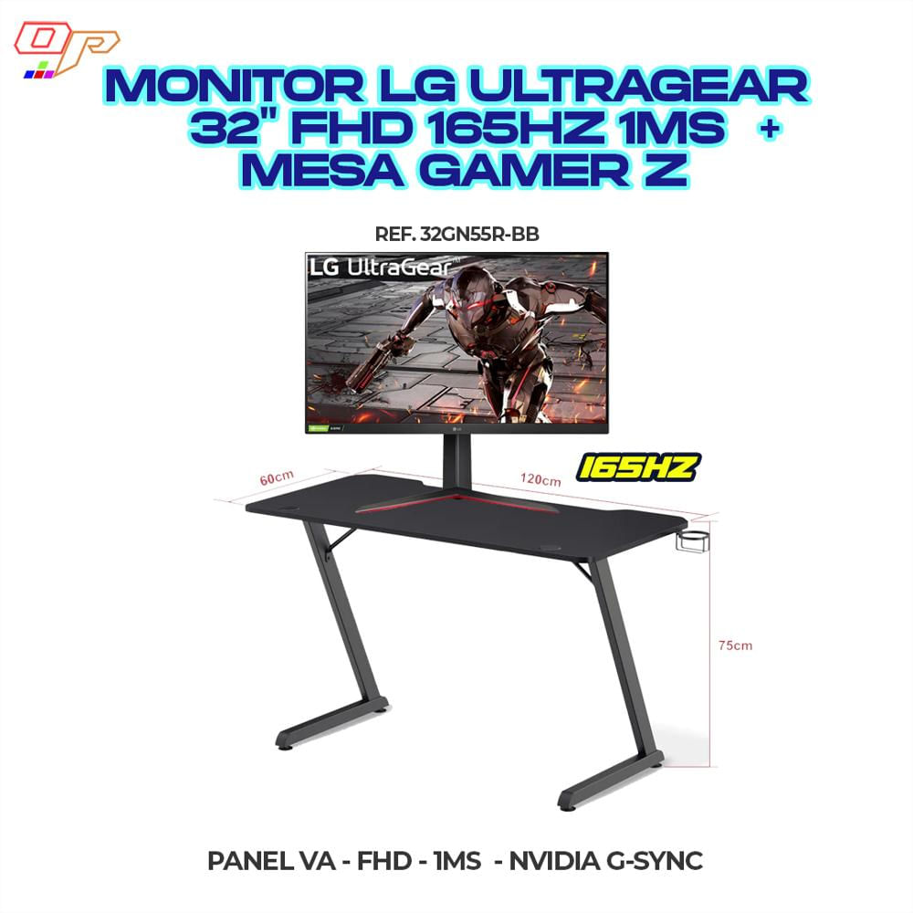Monitor Lg Ultragear 32 pulgadas Fhd 165Hz 1Ms + Mesa Gamer Z Monitor Lg Ultragear 32 pulgadas Fhd 165Hz 1Ms + Mesa Gamer Z