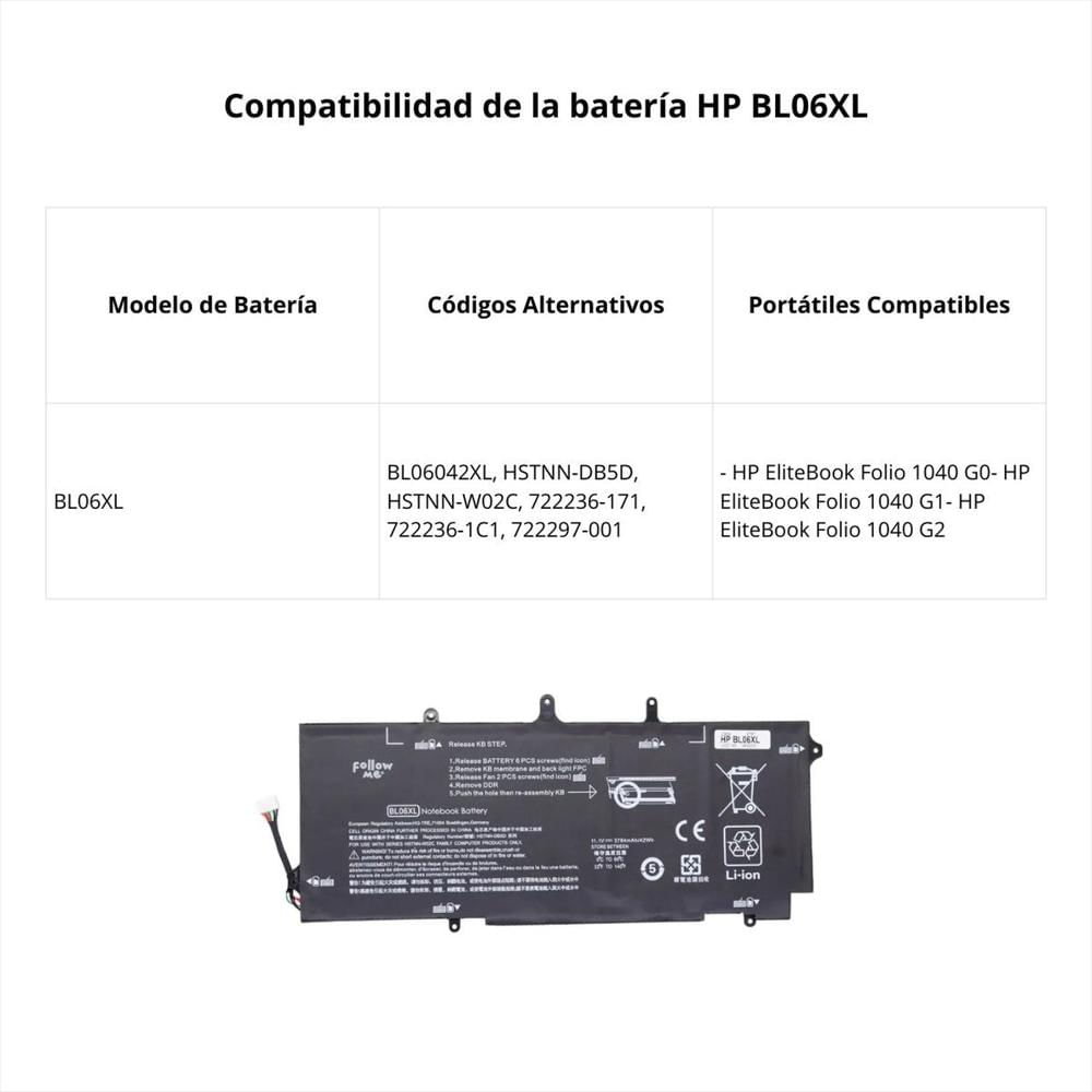 Bateria Oem Para Hp Folio 1040 G1 Bl06xl img #3