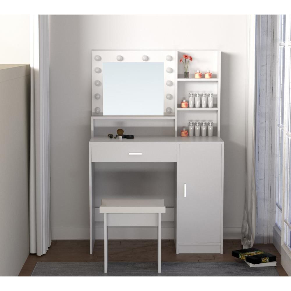 Tocador Con Luces Led Aura, Blanco Mate, Incluye La Silla img #2