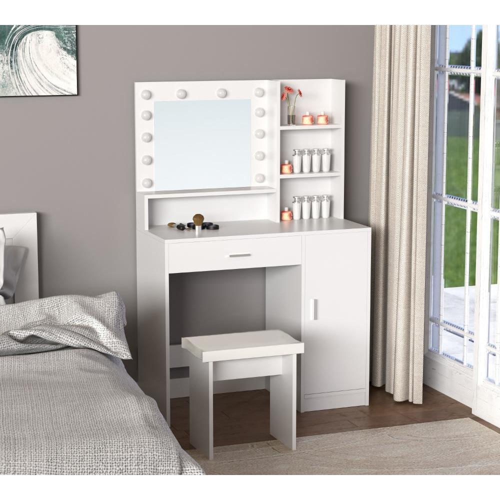 Tocador Con Luces Led Aura, Blanco Mate, Incluye La Silla img #3