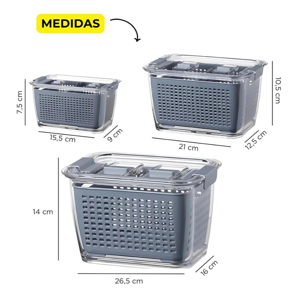 Recipiente Hermético Escurridor Organizador Nevera Kit X3 img #2